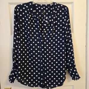J Crew Navy Polka Dot Blouse Size Small